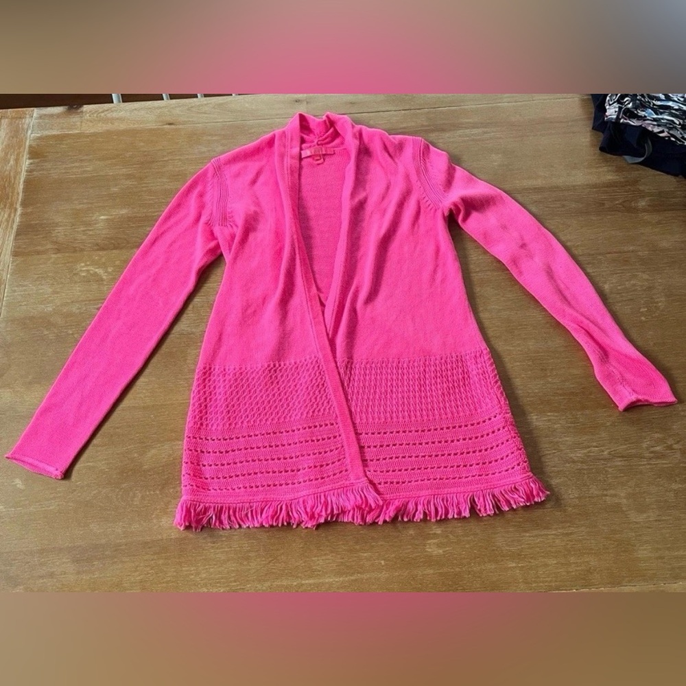 Lilly Pulitzer Noble Fringe Cardigan Sweater Pink Isle Women’s Size Small